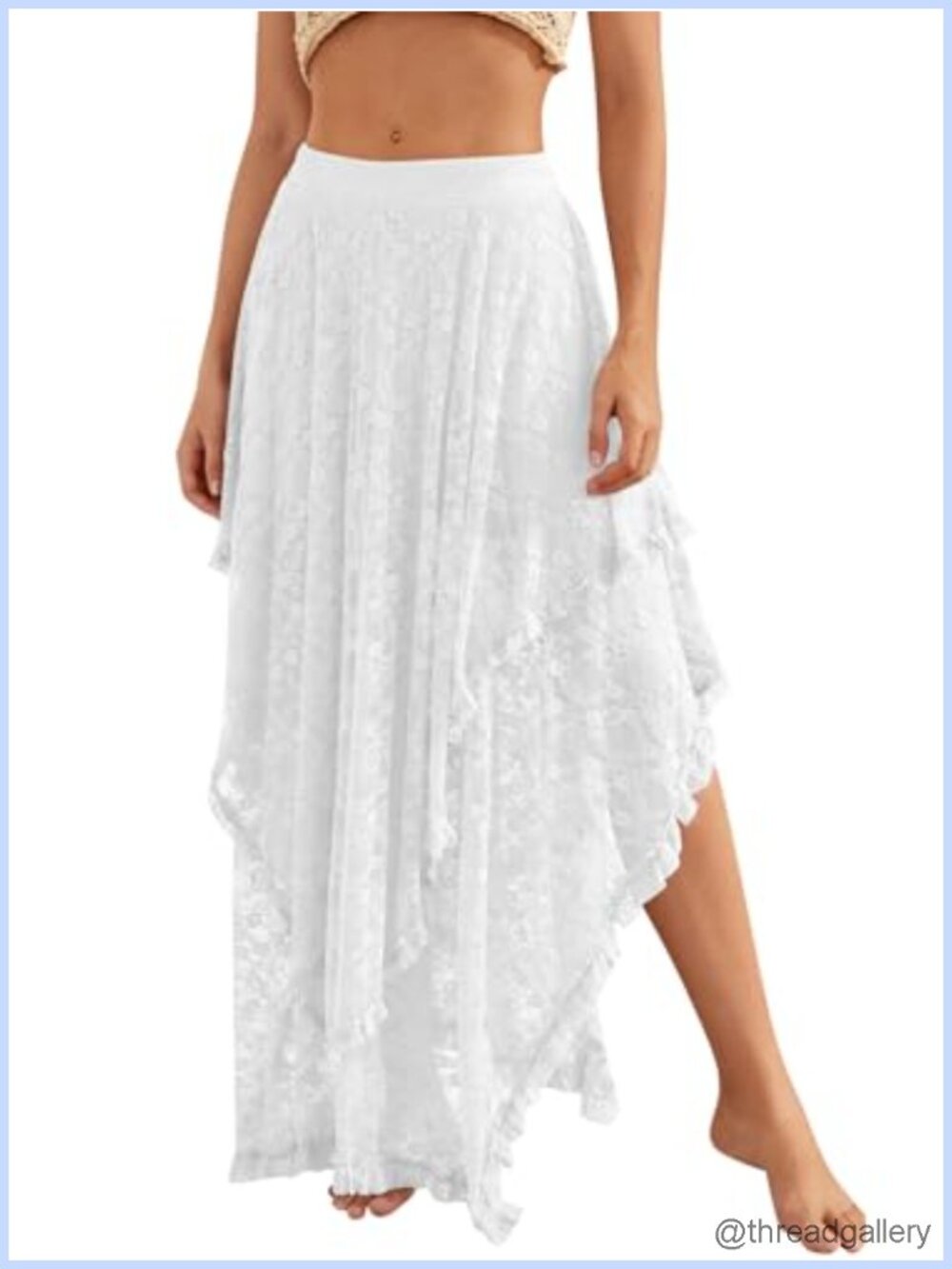 Lace Asymmetrical Layered Hem Flowy Beach Maxi Skirt with Built-in Shorts